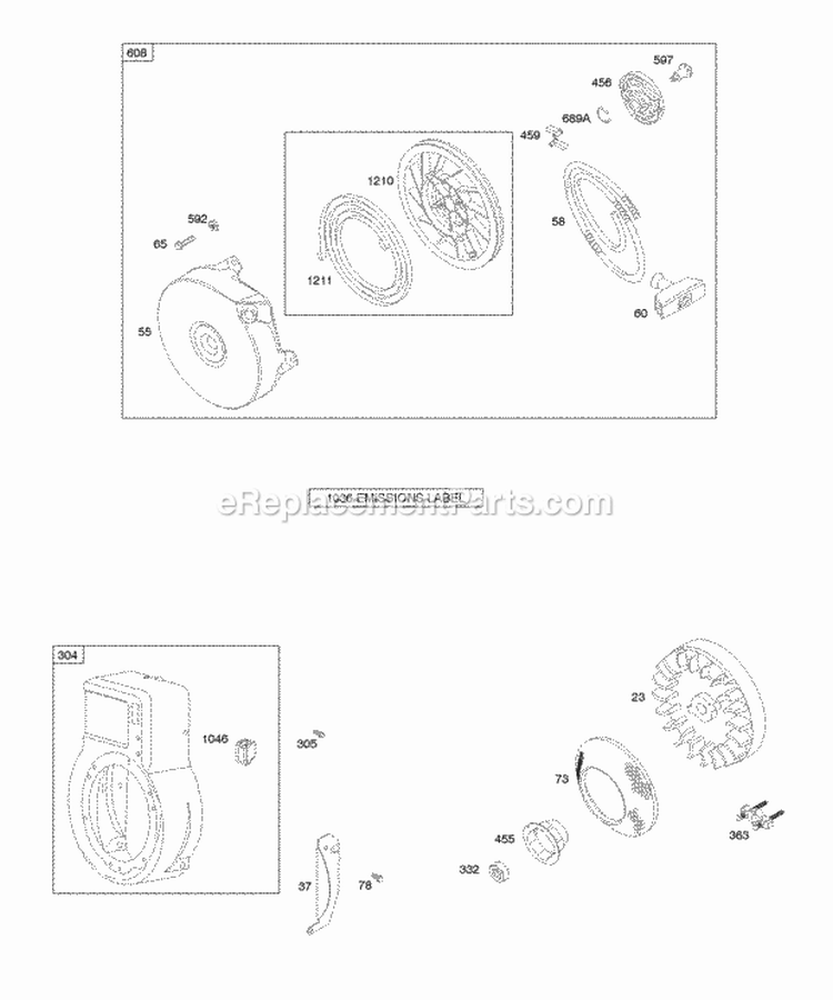 Blower HousingShrouds Flywheel Rewind Starter Diagram and Parts List for 094202-0117-E1  Briggs and Stratton Engine